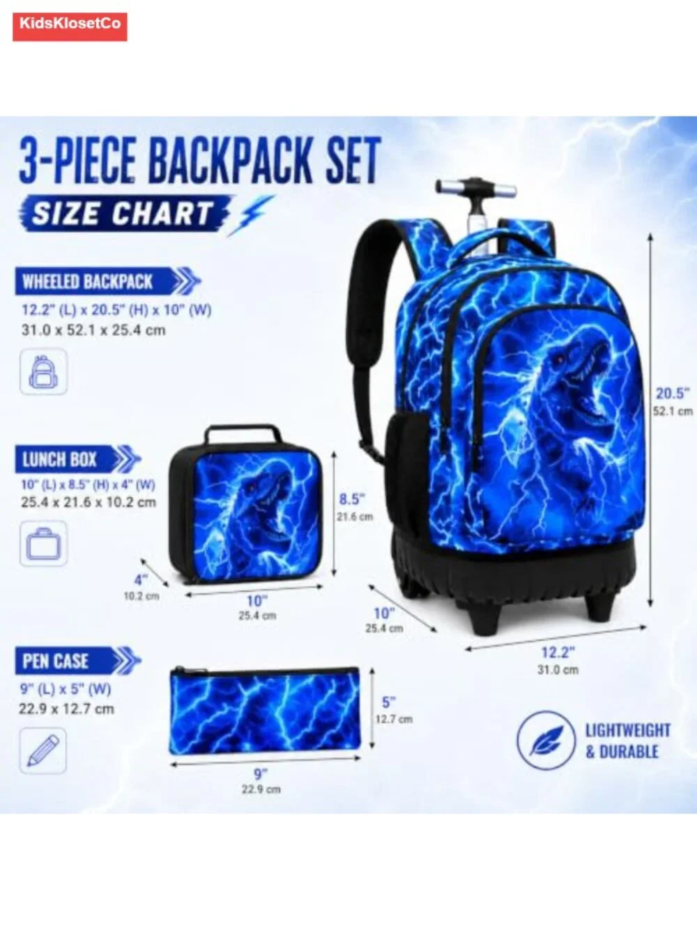 Rolling Backpack Boys 3PCS Set with Lunch Bag Wheeled Bookbag Kids Travel